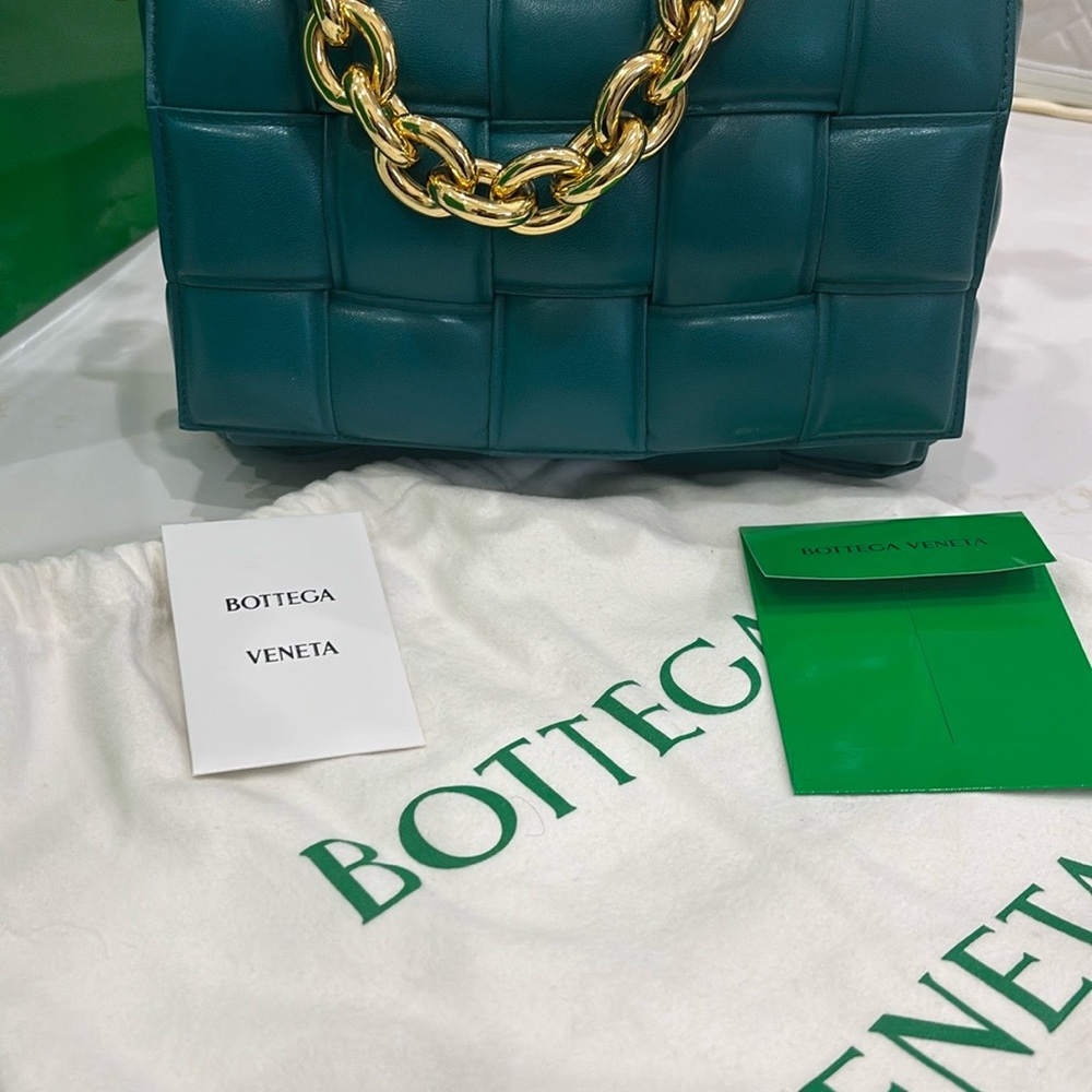 Bottega Veneta Blue and Gold Shoulder Bag with Intrecciato Design